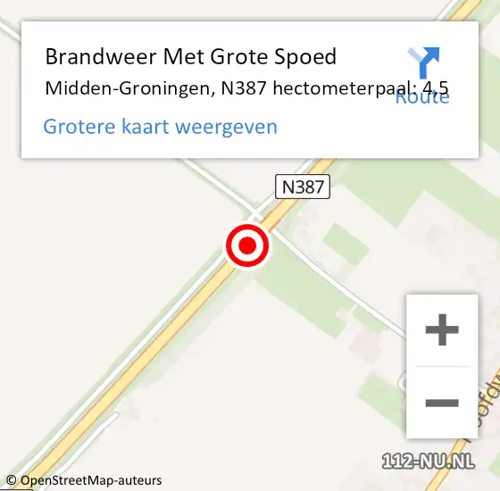 Locatie op kaart van de 112 melding: Brandweer Met Grote Spoed Naar Midden-Groningen, N387 hectometerpaal: 4,5 op 24 november 2023 14:32