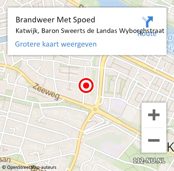 Locatie op kaart van de 112 melding: Brandweer Met Spoed Naar Katwijk, Baron Sweerts de Landas Wyborghstraat op 24 november 2023 14:45