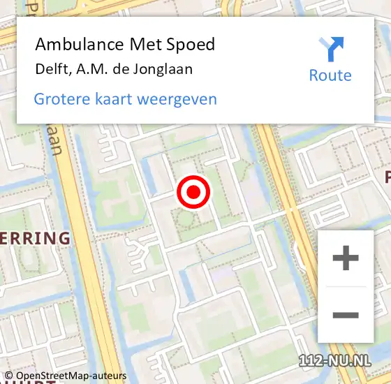 Locatie op kaart van de 112 melding: Ambulance Met Spoed Naar Delft, A.M. de Jonglaan op 24 november 2023 14:47