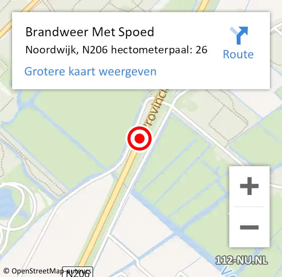 Locatie op kaart van de 112 melding: Brandweer Met Spoed Naar Noordwijk, N206 hectometerpaal: 26 op 24 november 2023 14:49