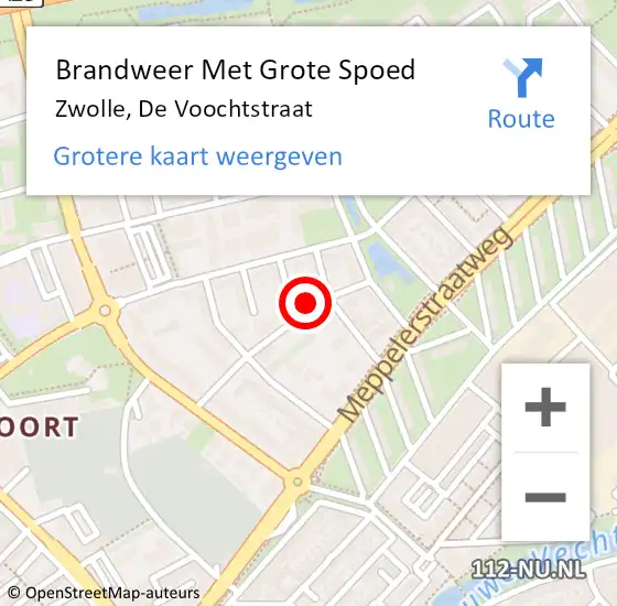 Locatie op kaart van de 112 melding: Brandweer Met Grote Spoed Naar Zwolle, De Voochtstraat op 24 november 2023 15:10