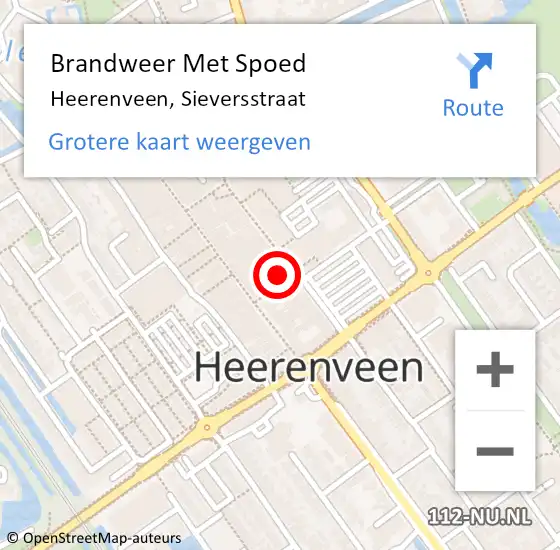 Locatie op kaart van de 112 melding: Brandweer Met Spoed Naar Heerenveen, Sieversstraat op 24 november 2023 15:10