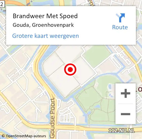 Locatie op kaart van de 112 melding: Brandweer Met Spoed Naar Gouda, Groenhovenpark op 24 november 2023 15:57