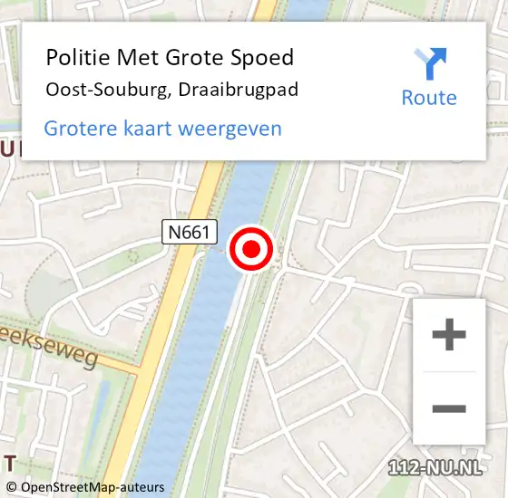 Locatie op kaart van de 112 melding: Politie Met Grote Spoed Naar Oost-Souburg, Draaibrugpad op 24 november 2023 16:01