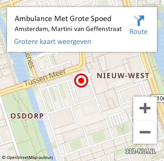 Locatie op kaart van de 112 melding: Ambulance Met Grote Spoed Naar Amsterdam, Martini van Geffenstraat op 24 november 2023 16:05