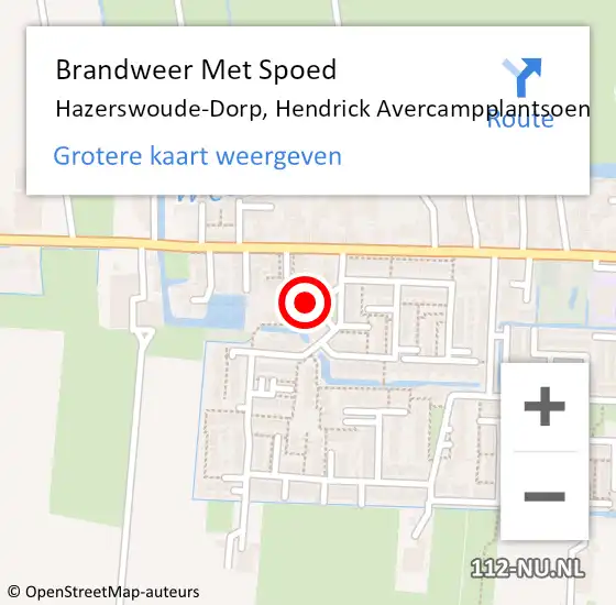 Locatie op kaart van de 112 melding: Brandweer Met Spoed Naar Hazerswoude-Dorp, Hendrick Avercampplantsoen op 24 november 2023 16:18