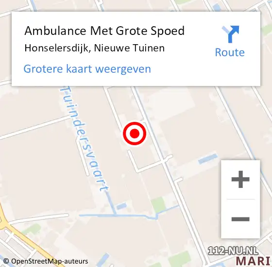 Locatie op kaart van de 112 melding: Ambulance Met Grote Spoed Naar Honselersdijk, Nieuwe Tuinen op 24 november 2023 16:24