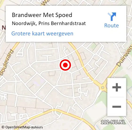 Locatie op kaart van de 112 melding: Brandweer Met Spoed Naar Noordwijk, Prins Bernhardstraat op 24 november 2023 16:26