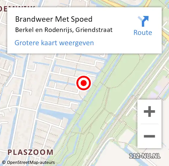 Locatie op kaart van de 112 melding: Brandweer Met Spoed Naar Berkel en Rodenrijs, Griendstraat op 24 november 2023 16:35