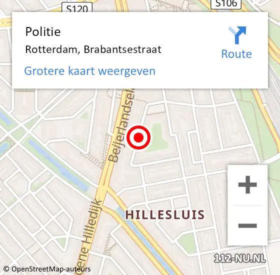 Locatie op kaart van de 112 melding: Politie Rotterdam, Brabantsestraat op 24 november 2023 16:35