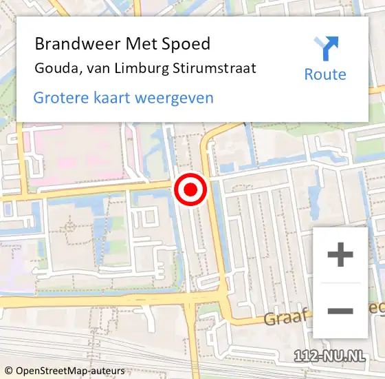 Locatie op kaart van de 112 melding: Brandweer Met Spoed Naar Gouda, van Limburg Stirumstraat op 24 november 2023 16:39