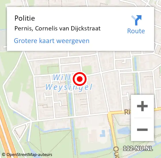 Locatie op kaart van de 112 melding: Politie Pernis, Cornelis van Dijckstraat op 24 november 2023 16:56