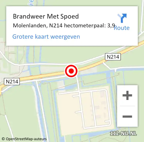 Locatie op kaart van de 112 melding: Brandweer Met Spoed Naar Molenlanden, N214 hectometerpaal: 3,9 op 24 november 2023 16:59