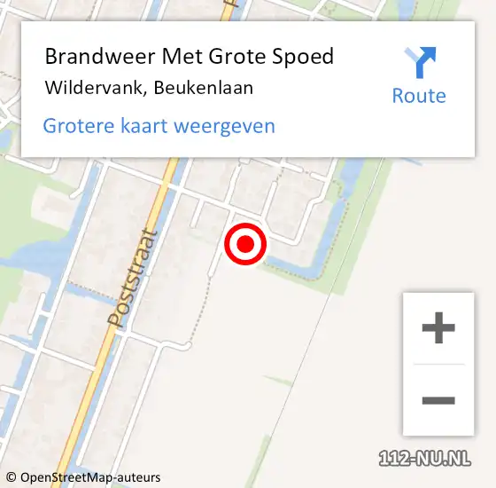 Locatie op kaart van de 112 melding: Brandweer Met Grote Spoed Naar Wildervank, Beukenlaan op 24 november 2023 17:01