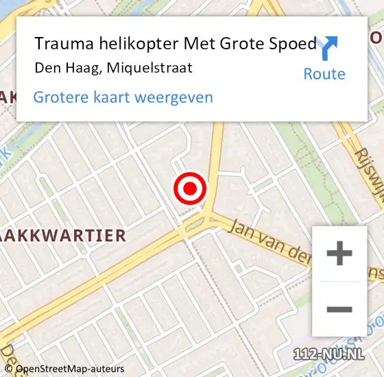 Locatie op kaart van de 112 melding: Trauma helikopter Met Grote Spoed Naar Den Haag, Miquelstraat op 24 november 2023 17:04