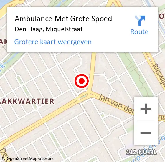 Locatie op kaart van de 112 melding: Ambulance Met Grote Spoed Naar Den Haag, Miquelstraat op 24 november 2023 17:05