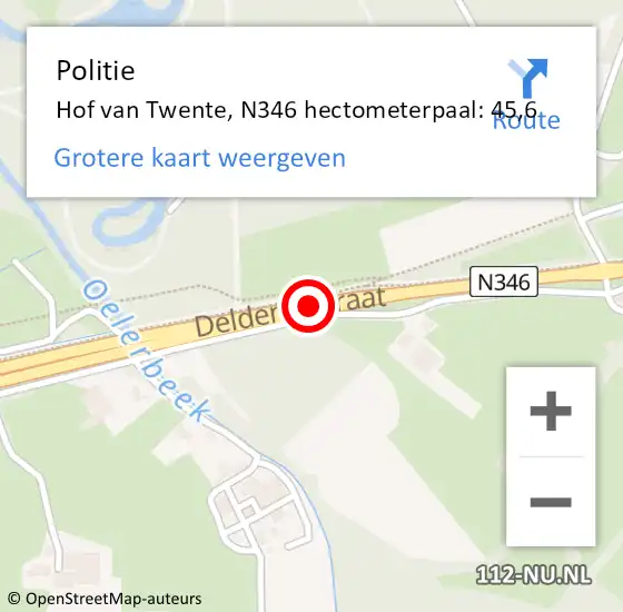 Locatie op kaart van de 112 melding: Politie Hof van Twente, N346 hectometerpaal: 45,6 op 24 november 2023 17:08