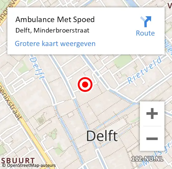 Locatie op kaart van de 112 melding: Ambulance Met Spoed Naar Delft, Minderbroerstraat op 24 november 2023 17:44