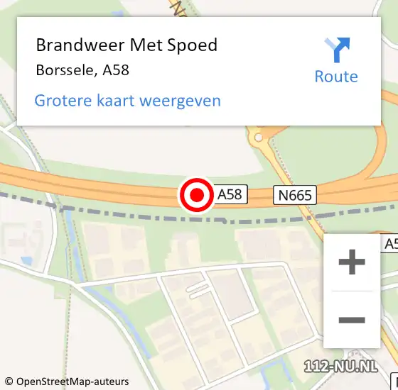 Locatie op kaart van de 112 melding: Brandweer Met Spoed Naar Borssele, A58 op 16 september 2014 13:13