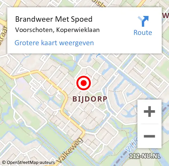 Locatie op kaart van de 112 melding: Brandweer Met Spoed Naar Voorschoten, Koperwieklaan op 24 november 2023 17:57