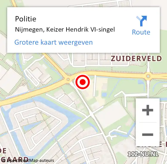 Locatie op kaart van de 112 melding: Politie Nijmegen, Keizer Hendrik VI-singel op 24 november 2023 18:00