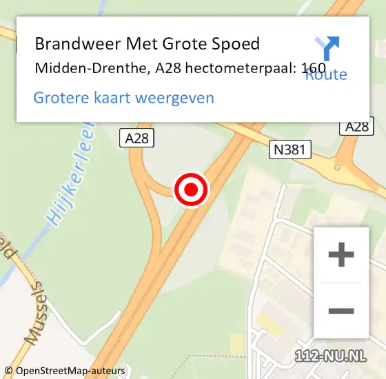 Locatie op kaart van de 112 melding: Brandweer Met Grote Spoed Naar Midden-Drenthe, A28 hectometerpaal: 160 op 24 november 2023 18:03