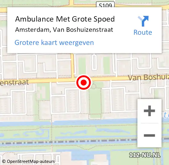 Locatie op kaart van de 112 melding: Ambulance Met Grote Spoed Naar Amsterdam, Van Boshuizenstraat op 24 november 2023 18:11