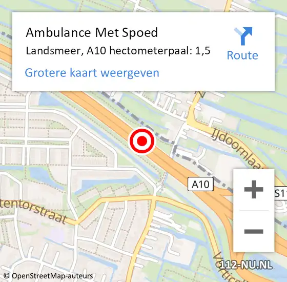 Locatie op kaart van de 112 melding: Ambulance Met Spoed Naar Landsmeer, A10 hectometerpaal: 1,5 op 24 november 2023 18:11