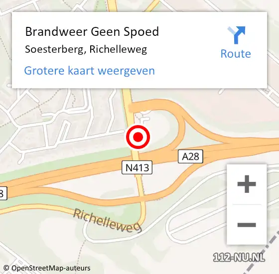 Locatie op kaart van de 112 melding: Brandweer Geen Spoed Naar Soesterberg, Richelleweg op 24 november 2023 18:28