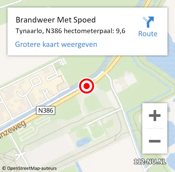 Locatie op kaart van de 112 melding: Brandweer Met Spoed Naar Tynaarlo, N386 hectometerpaal: 9,6 op 24 november 2023 18:30
