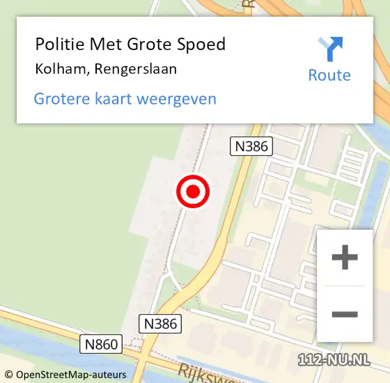 Locatie op kaart van de 112 melding: Politie Met Grote Spoed Naar Kolham, Rengerslaan op 24 november 2023 18:45