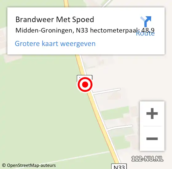 Locatie op kaart van de 112 melding: Brandweer Met Spoed Naar Midden-Groningen, N33 hectometerpaal: 48,9 op 24 november 2023 18:49