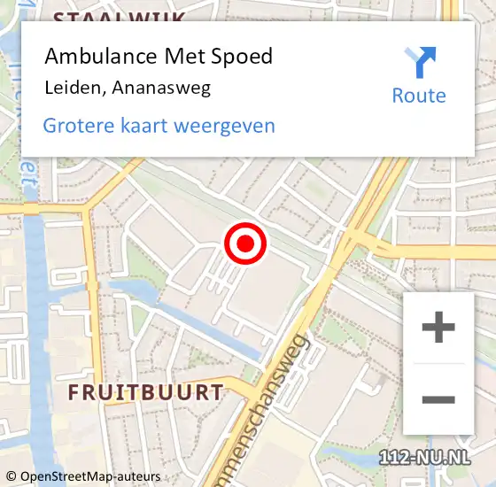 Locatie op kaart van de 112 melding: Ambulance Met Spoed Naar Leiden, Ananasweg op 24 november 2023 18:59