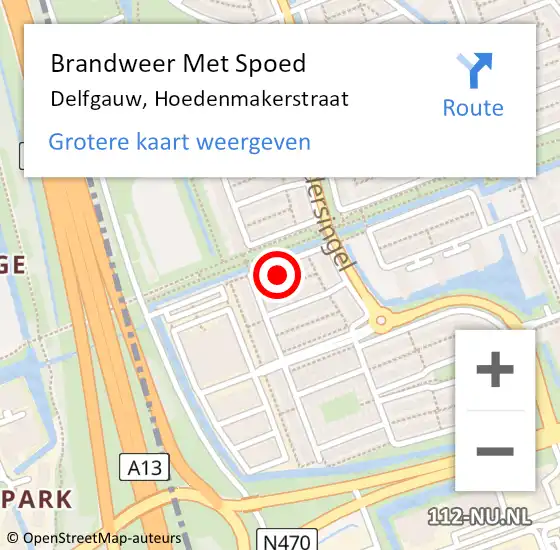 Locatie op kaart van de 112 melding: Brandweer Met Spoed Naar Delfgauw, Hoedenmakerstraat op 24 november 2023 19:07