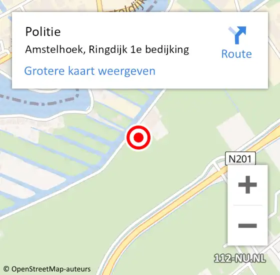 Locatie op kaart van de 112 melding: Politie Amstelhoek, Ringdijk 1e bedijking op 24 november 2023 19:08