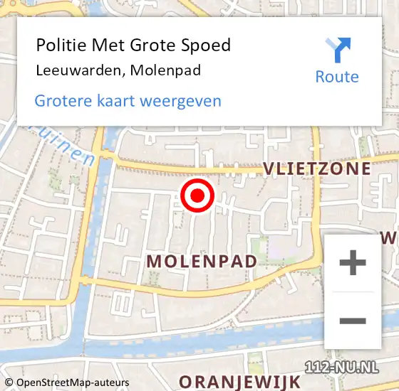 Locatie op kaart van de 112 melding: Politie Met Grote Spoed Naar Leeuwarden, Molenpad op 24 november 2023 19:10