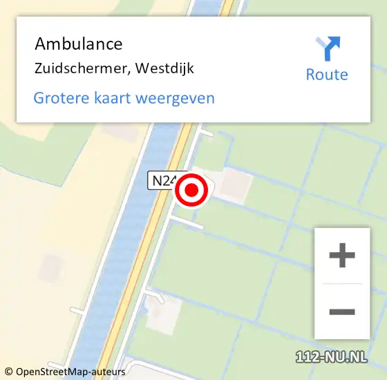 Locatie op kaart van de 112 melding: Ambulance Zuidschermer, Westdijk op 24 november 2023 19:13