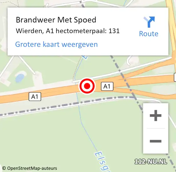 Locatie op kaart van de 112 melding: Brandweer Met Spoed Naar Wierden, A1 hectometerpaal: 131 op 24 november 2023 19:17