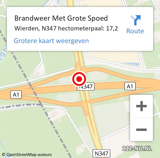 Locatie op kaart van de 112 melding: Brandweer Met Grote Spoed Naar Wierden, N347 hectometerpaal: 17,2 op 24 november 2023 19:25