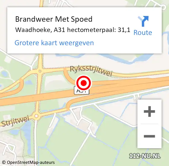 Locatie op kaart van de 112 melding: Brandweer Met Spoed Naar Waadhoeke, A31 hectometerpaal: 31,1 op 24 november 2023 19:32