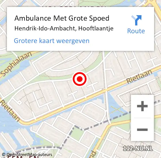 Locatie op kaart van de 112 melding: Ambulance Met Grote Spoed Naar Hendrik-Ido-Ambacht, Hooftlaantje op 24 november 2023 19:42