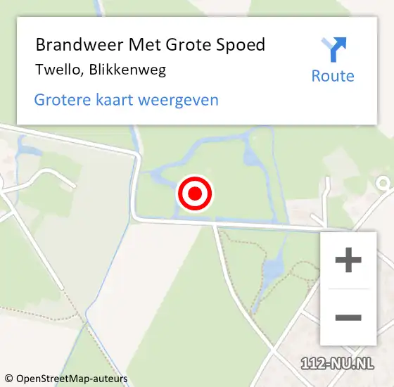 Locatie op kaart van de 112 melding: Brandweer Met Grote Spoed Naar Twello, Blikkenweg op 24 november 2023 20:07