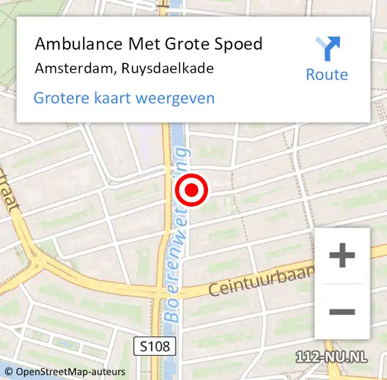 Locatie op kaart van de 112 melding: Ambulance Met Grote Spoed Naar Amsterdam, Ruysdaelkade op 24 november 2023 20:39
