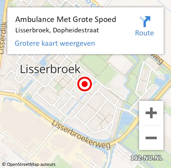 Locatie op kaart van de 112 melding: Ambulance Met Grote Spoed Naar Lisserbroek, Dopheidestraat op 24 november 2023 21:06