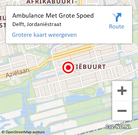 Locatie op kaart van de 112 melding: Ambulance Met Grote Spoed Naar Delft, Jordaniëstraat op 24 november 2023 21:06