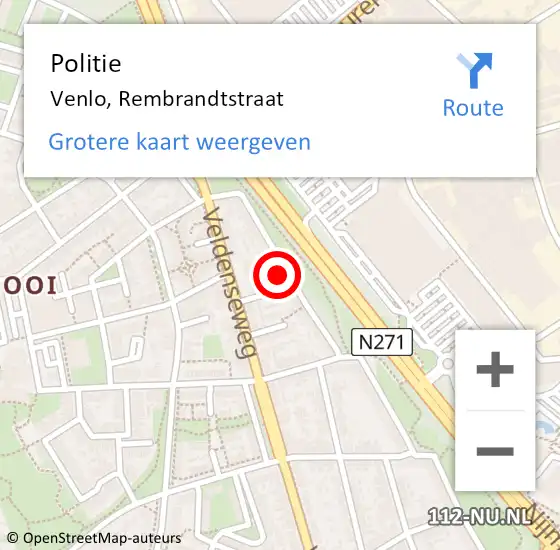 Locatie op kaart van de 112 melding: Politie Venlo, Rembrandtstraat op 24 november 2023 21:23