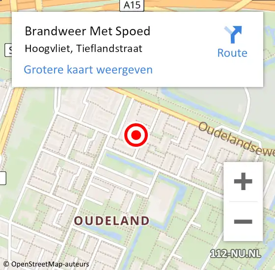 Locatie op kaart van de 112 melding: Brandweer Met Spoed Naar Hoogvliet, Tieflandstraat op 24 november 2023 21:26