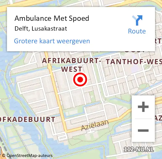 Locatie op kaart van de 112 melding: Ambulance Met Spoed Naar Delft, Lusakastraat op 24 november 2023 22:13