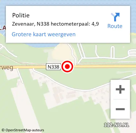 Locatie op kaart van de 112 melding: Politie Zevenaar, N338 hectometerpaal: 4,9 op 24 november 2023 22:21