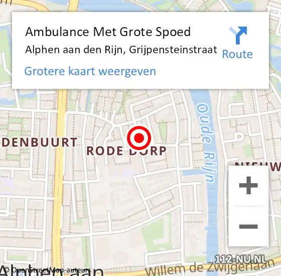 Locatie op kaart van de 112 melding: Ambulance Met Grote Spoed Naar Alphen aan den Rijn, Grijpensteinstraat op 24 november 2023 22:43